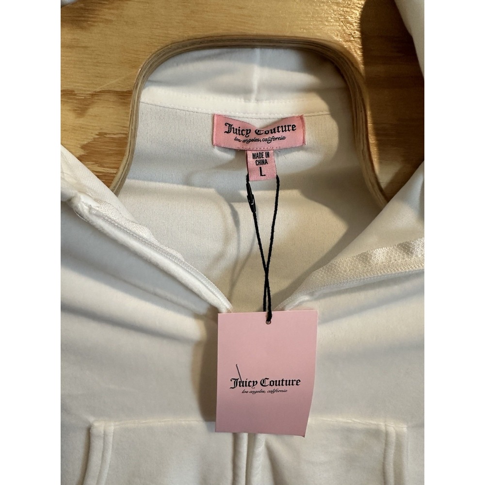 NWT JUICY COUTURE Velour OG Bling Tracksuit Hoodie Cream Soda White‎ Large - Picture 3 of 4